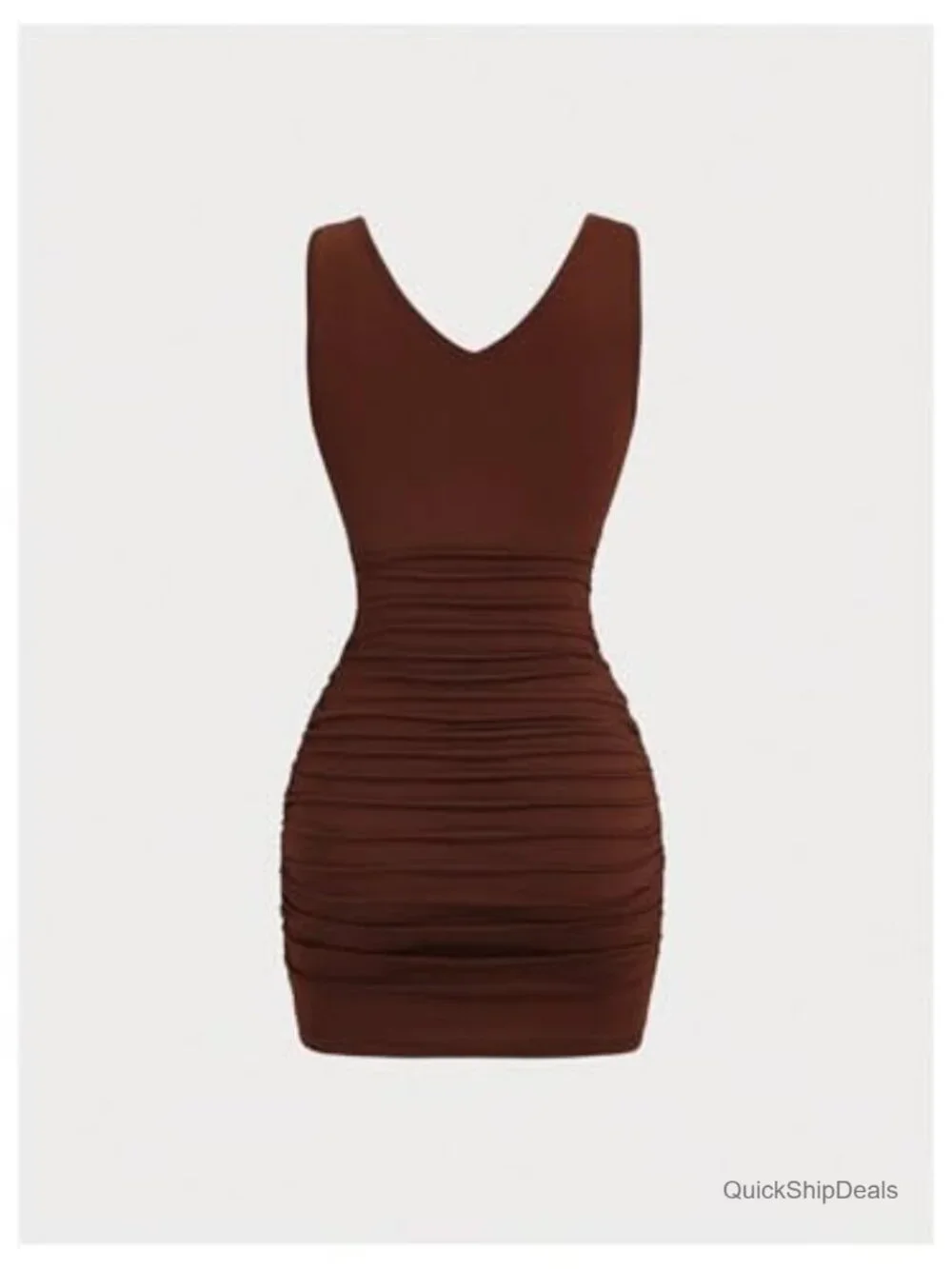 V Neck Draped Mini Dress Ruched Sleeveless Bodycon Party Cocktail Dress - Picture 2 of 5